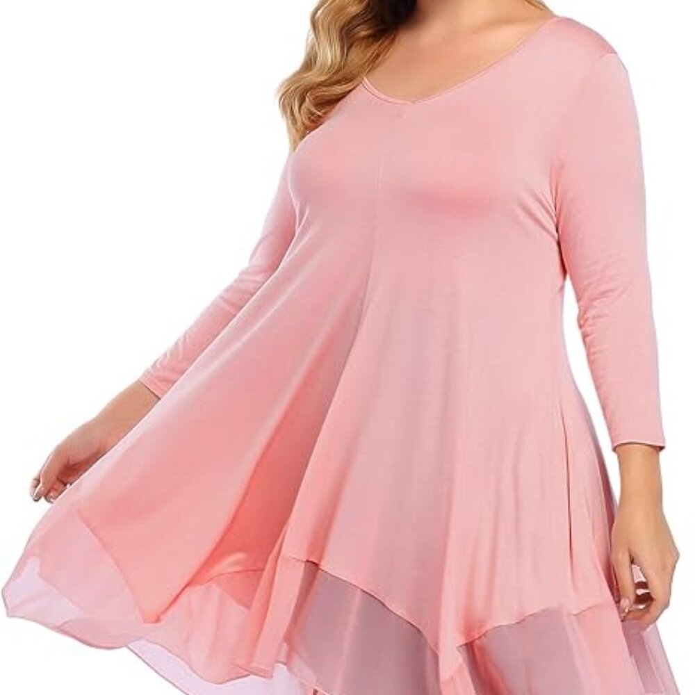 Amz Plus Womens Plus Size Long Shirt 3/4 Sleeve Fall Tops Warm Loose Tunic Midi
